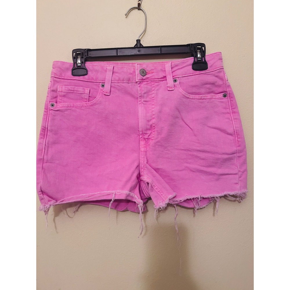 Old Navy O.G. Straight Denim Shorts Women 8 Pink Excellent High Rise Raw Hem